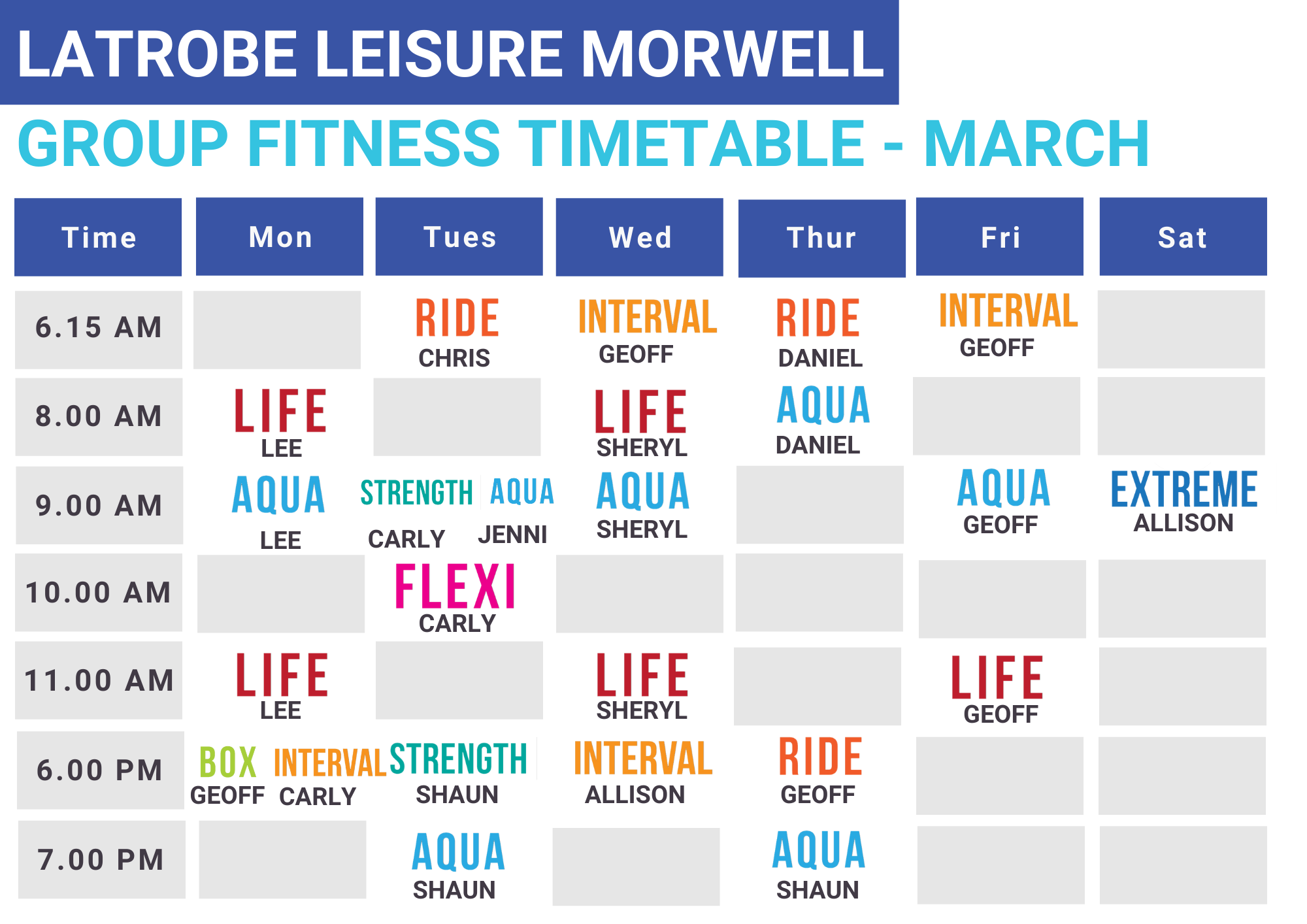 Group Fitness Timetable Morwell Latrobe City Council